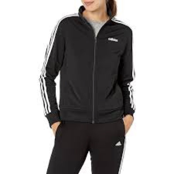 Adidas Women's Black Bomber Jacket with White Stripes - Picture 2 of 8